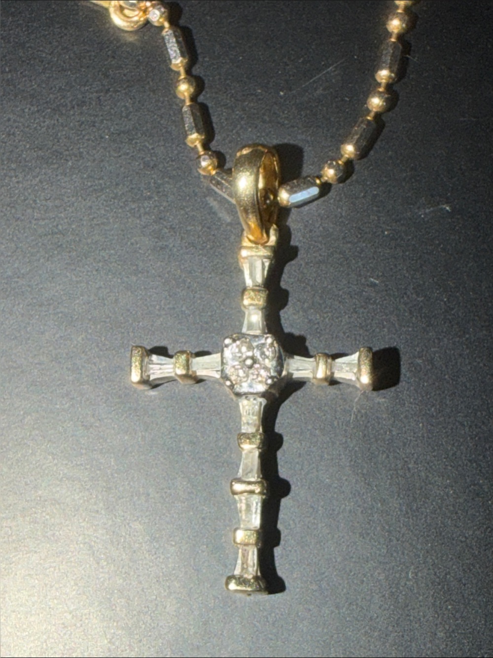 Solid 14t yellow Gold Cross Pendant with diamonds  and heavychain. Women Jewelry